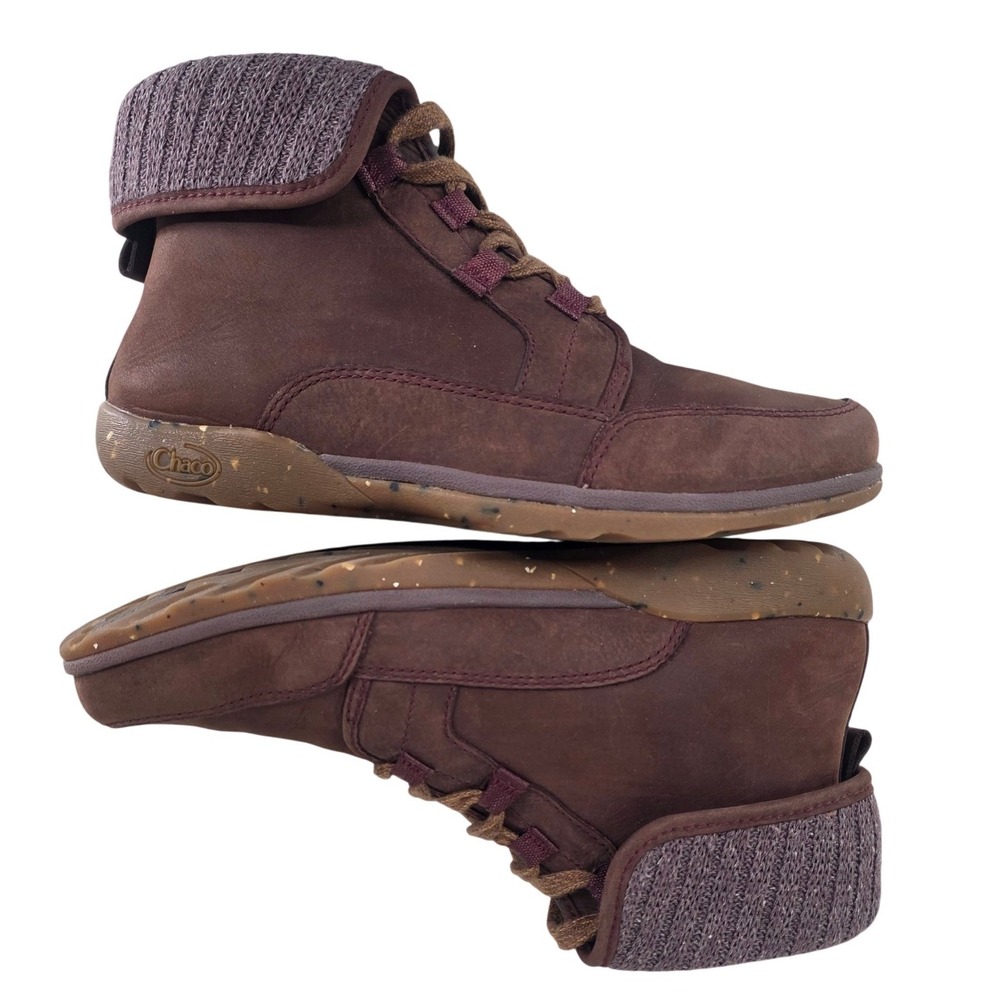 Chaco Borealis Ledge Mahogany Brown Leather Waterproof Knit Cuff Boots sz 9.5 - Picture 9 of 13